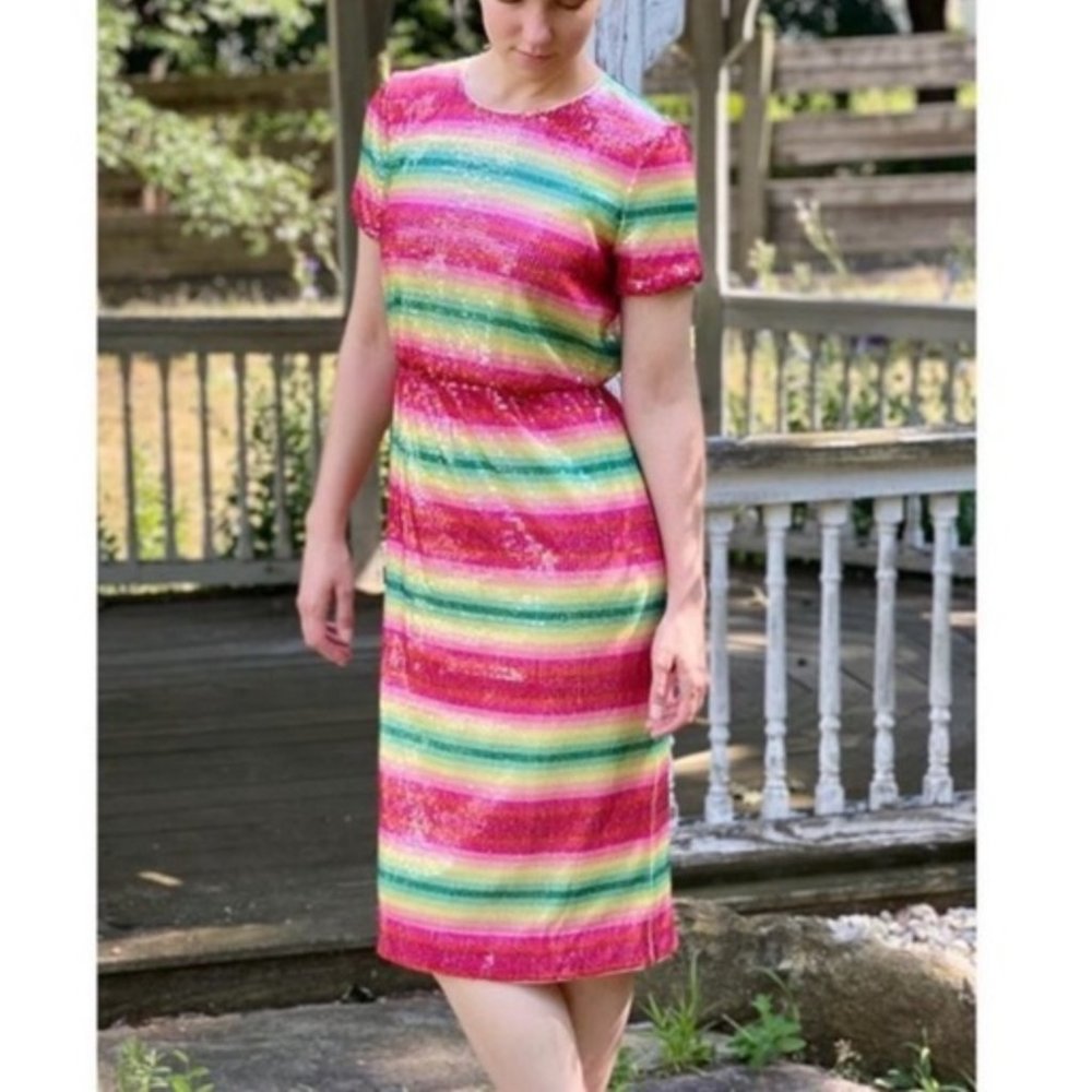 J.CREW Short-sleeve sequin dress watermelon stripe
